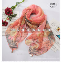 Latest Lady Fashion Custom-Made Promotion 100% polyester silk feel scarf,W3019